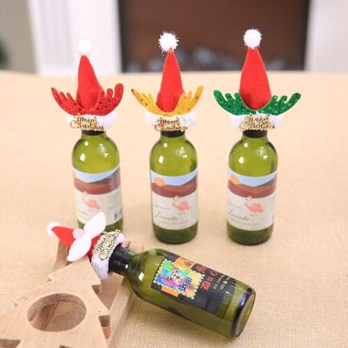 5pcs 8*9cm Cute Mini Cartoon Wings Moustache Christmas Cap Wine Bottle Cover New Year Party Champagne Hat Home Party Table Decor