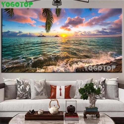 5D DIY Diamond Painting Sunset sea scenery Full Square Round Diamond Embroidery Wall Art Large Decor sea wave YY5333
