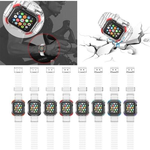 Watch Frame Case+Transparent Silicone Band for Apple 44mm 42mm 40mm 38mm Clear Sports Strap Bracelet for IWatch Series 6 SE 5 4