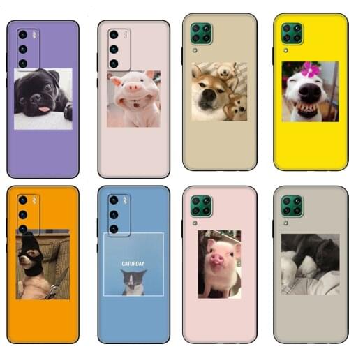 Black tpu Case For Huawei P30 Lite P30 Pro P40 Case For Huawei P40 LITE E P Smart Case Cover Cute animal dog and pig avatars