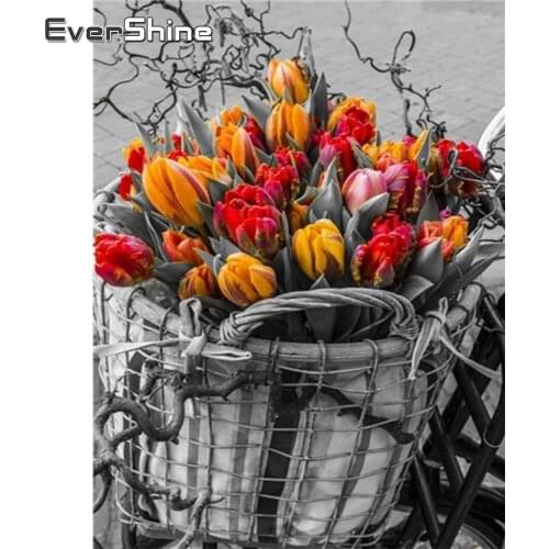 EverShine 5D Diamond Painting Full Square Flowers Diamond Mosaic Tulip Cross Stitch Rhinestones Art Handmade Hobby Home Decor
