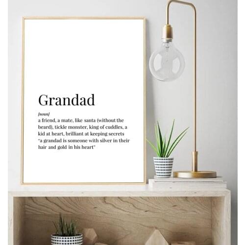 Grandad Definition Canvas Art Print Poster Grandad Birthday Gift Unique Painting Black White Picture Home Wall Art Decor