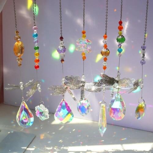 Crystal Wind Chimes Chandelier Rainbow Hanging Pendant Decor for Window Door Balcony Wall Outdoor Garden Crystal Ornaments
