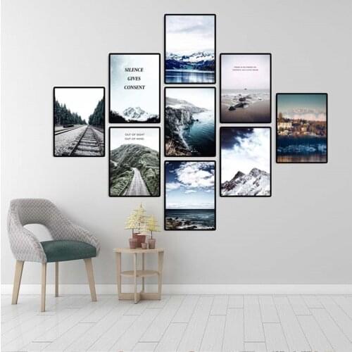 Mountain and Sea Landscape Canvas Painting Nordic Decoration Home Wall Art Pictures Nature Scenery Poster for Living Room Decor