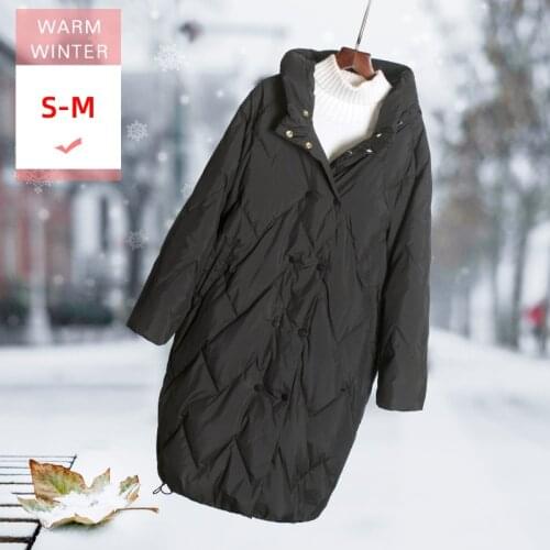 2020 New Winter Fashion Long White Duck Down Jacket With Hood Female Casual Loose Thick Coat Covered Button Windproof Big Size