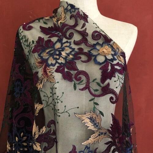 LASUI 3 yards NEW Pretty Multicolor flower embroidery lace fabric soft mesh DIY dress skirt Clothing decoration X0706