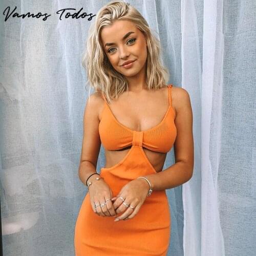 Vamos Todos 2021 Summer Spaghetti Strap Bodycon Dress Elegant Hollow Out Backless Party Dresses For Women Sexy Vestido Feminino
