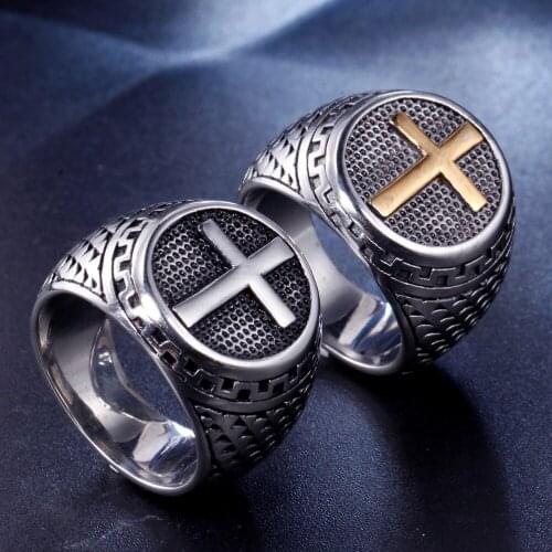 Explosive Fashion Retro Christian Mens Ring Stainless Steel Cross Ring Jesus Body Jewelry Gift Size 7-13