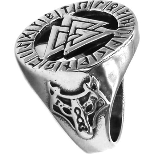Norse Viking Wolf Ring Stainless Steel Jewelry Fashion Celtic Knot Ring Odin Symbol Biker Ring For Men Boys Wholesale 794B