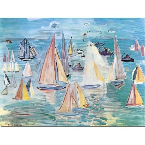 Wall Canvas Art Abstract Seascape Boat Painting Regatta Handmade Oil Artwork Modern Colorful Landscape Home Decorative Gift