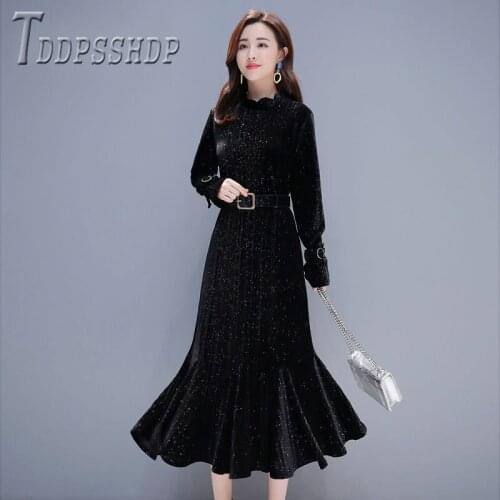 2019 Autumn Winter Velvet Women Mermaid Dress 3 Colors Can Choose Female Bottoming Dresses