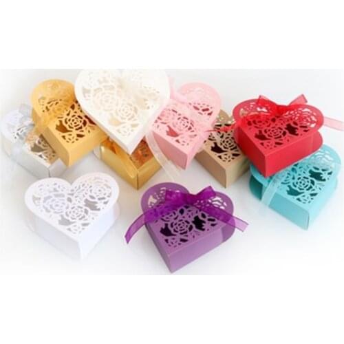 25/50/100pcs Gift Candy Favours Chocolate Favor Boxes With Ribbon Gift Box Packing Wedding Decoration Dragees Box Packaging 70