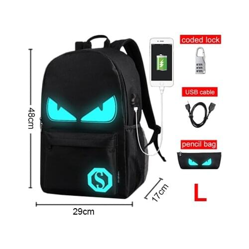 Anime Luminous Oxford School Backpack Daypack Shoulder Under 17inch with USB Charging Port and Lock School Bag For Boy Black
