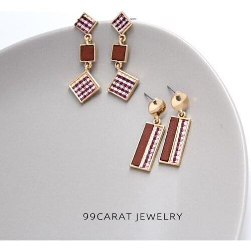 99 carat 2020 new style wenwenwensen hanbrown Plaid Earrings ladies gentle temperament beautiful fresh Earrings female winter