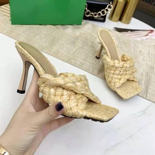 Female high-heeled slippers multi-color new luxury deliberate summer outdoor sandals female comfortable grass woven sandals