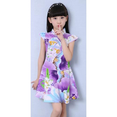 Kids Girls Traditional Dress Chinese Cheongsam Oriental Style Clothes Girl Cheongsam Dress 7 Color Short Sleeve Girl Qipao