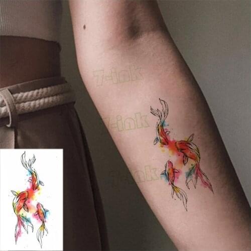Waterproof Temporary Tattoo Sticker Animal Carp Goldfish Fish Cat Art Water Transfer Fake Tatoo Flash Tatto for Kid Adults