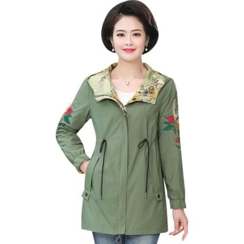 Women Jacket Two Side Wear Female Jacket 2019 New Autumn Emboridery Coat Plus Size Hooded Windbreak Zipper Jacket Coats Pocket