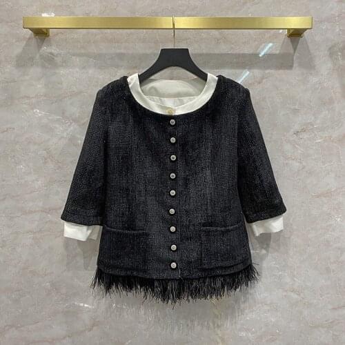 New Arrival Designer Womens High Quality corduroy coat Spring Autumn France style elegant Women O-neck jackets C623