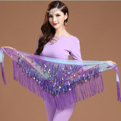 Women belt bellydance scarf hip Belly Dance Accessories Sequins Tassel Triangle Wrap Costume Belt Shawl Chiffon fringe scarf