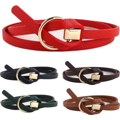 Womens Knot Belt Gold Round Buckle Belts Narrow Waistband Ladies Dress BLTLL0324