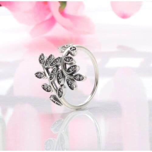 Authentic S925 sterling silver ring new sparkling elegant leaf stacking ring For Women Female Original Jewelry