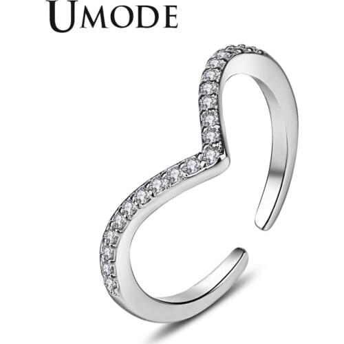 UMODE Fashion Open Heart Cuff Ring for Women Zircon V Shape Rings Engagement Jewelry Anillos Mujer Moda New Fashion AUR0434