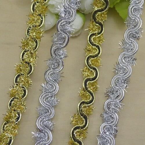 10metres 1.5cm Wide Gold And Silver Line Fabric Centipede Lace Trim Clothing Textiles Curved Edge Sewing Webbing Ruban Dentelle