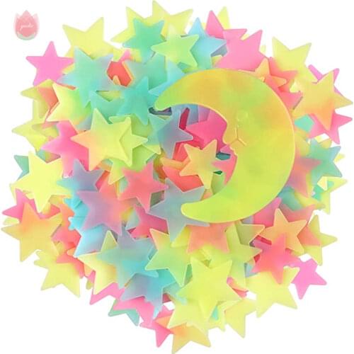 3D Star And Moon Energy Storage Fluorescent Glow In The Dark Luminous On Wall Stickers Kids Room Living Room Decal Home Decor