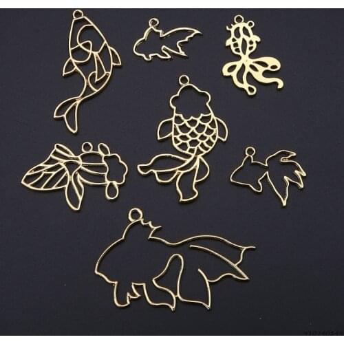 7Pcs Goldfish Metal Frame Collection Pendant Open Bezel Setting UV Resin Jewelry wholesales