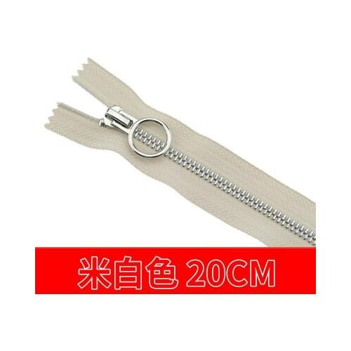 Free shipping 10pcs/lot 20cm beige white zipper 5# Metal zipper Round zipper head clothing trousers zipper accessories