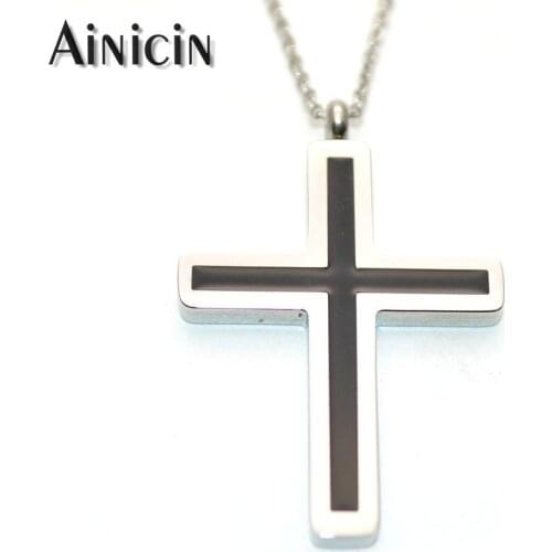 316L Stainless Steel 28x42mm Black Enamel Cross Shape Pendants 45cm Chain Fashion Women Contracted Jewelry