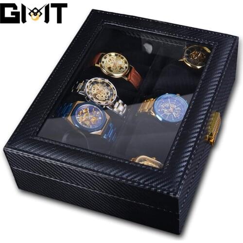 10 Slots Portable Travel Gift Watch Case Genuine Leather Black Watch Box Clock Holder Organizer Collector Watch Storage Box
