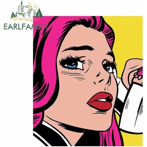 EARLFAMILY 13cm x 10.8cm for Pop Art Girl Telephone Car Stickers Trunk Personality Motorcycle Decal Anime Scratch-Proof Graphics