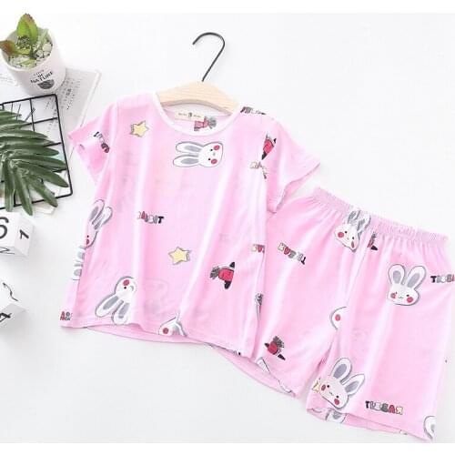2021 summer simple childrens cotton T-shirt shorts two piece set boys and girls cartoon printing home clothes comfortable pajam