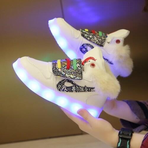 JINWW47 Spring Autumn Children Casual Shoes Children Baby Girls Floral Crystal Led Light Luminous Running Sport Boots Kids Shoes