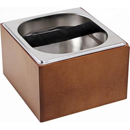 Coffee Knock Box Stainless Steel Wood Coffee Grounds Container Box Barista Coffee Residue Bucket Grind Waste Bin
