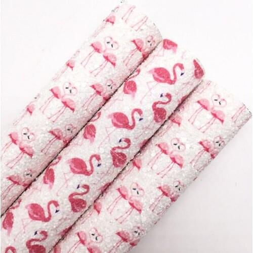 Flamingo Printed Chunky Glitter Vinyl Fabric Sheet Felt Backing Synthetic Leather Faux Vinil For Bows Earrings DIY A4 SIZE 6S37B