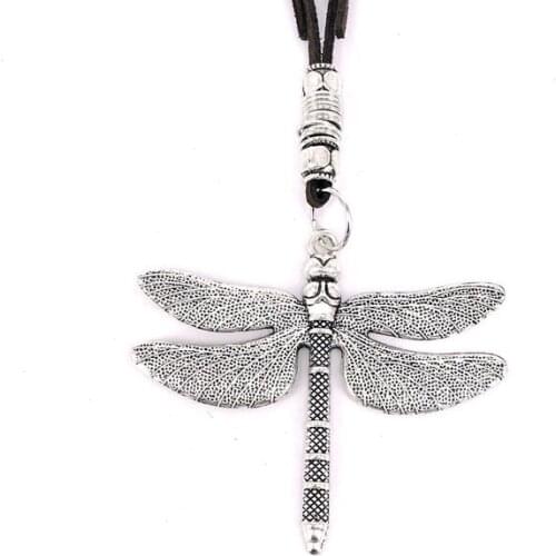 Cute jewelry statement necklaces pendants leather rope collares mujer choker colar Alloy dragonfly necklace men gargantilha