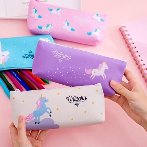 Kawaii Unicorn PU leather Pencil Case Cute Pencil Bag Pencil Box Big Pen Case For Kids Korean Stationery Office School Supplies