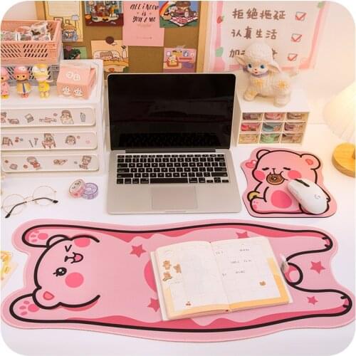 Cute Kawaii Bear Protective Dining Desk pad Office Game Mouse Pad Non-Slip Desk Pad Waterproof PVC Leather Desk Table Protector