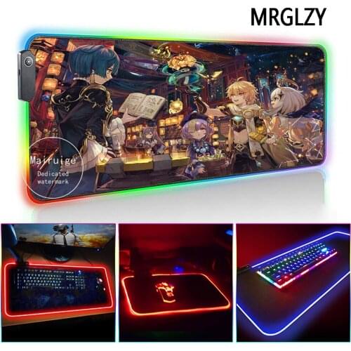 MRGLZY Genshin Impact XXL LED Light RGB Gamer Gaming Accessories Drop Shipping Large Anime Mouse Pad DeskMat for Laptop Keyboard
