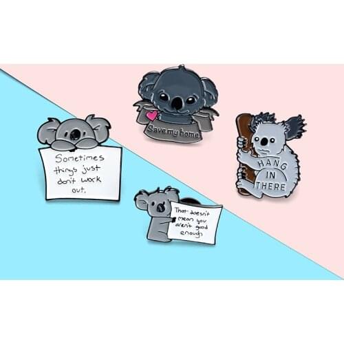 Cartoon Koala Bear Tips Brooches Save my home Enamel Pins Bag Shirt Button Badge Cute Animal Jewelry Gift for Friends Kids