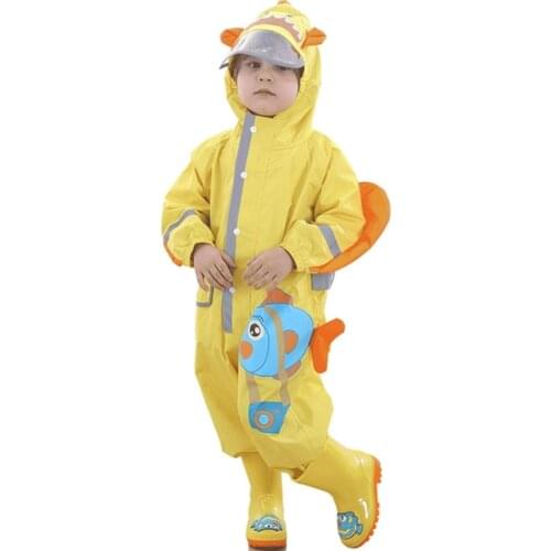 80-135cm Cartoon Raincoat or Children Hood Waterproof Rain Coat Jumpsuit Students Baby Rainwear Siamese Play Suit