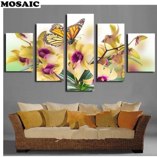 5pcs 3D DIY Full Square round Diamond painting Butterfly Flower Diamond mosaic Diamond Embroidery decoration house wall pictures