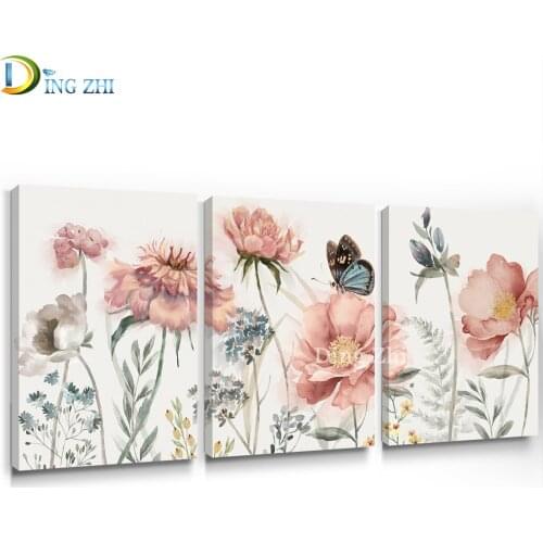 Full Square Diamond Painting Flower Pink Bathroom Prints Botanical Embroidery Full Display Diamond Mosaic Craft Kit 3 Piece Set