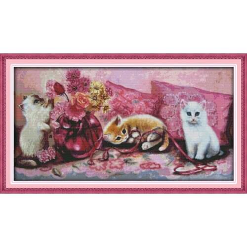 Joy Sunday The Three Litten Kittens Chinese Cross Stitch Kits Ecological Cotton Clear Stamped 11 DIY Wedding Decoration For Home