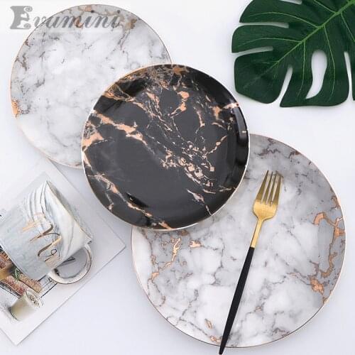 Nordic Marble Texture 10 Inches Tableware Plate Western Steak Plates/Tray Phnom Penh Round Flat Western Dishes