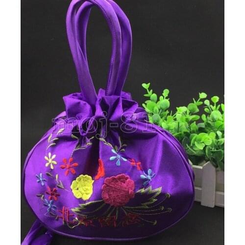 New Womens Fashion Purple Embroider "Floral" Silk Handbag Coin Purse Bag