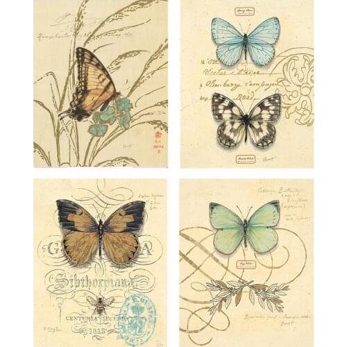 New American Country Vintage Painting Butterfly Dragonfly Frame-less Decorative Painting Living Room Bedroom Wall Art Canvas